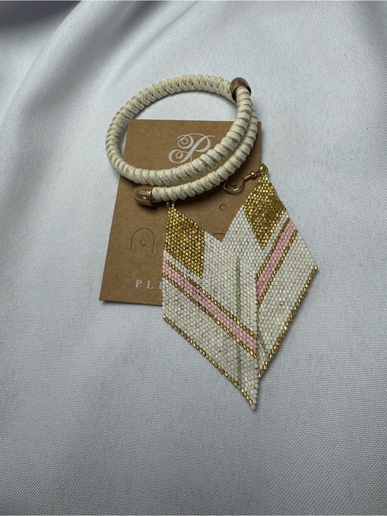 Jewelry - ★ Boho Beaded Diamond Earrings Ivory Pink Gold Statement Jewelry